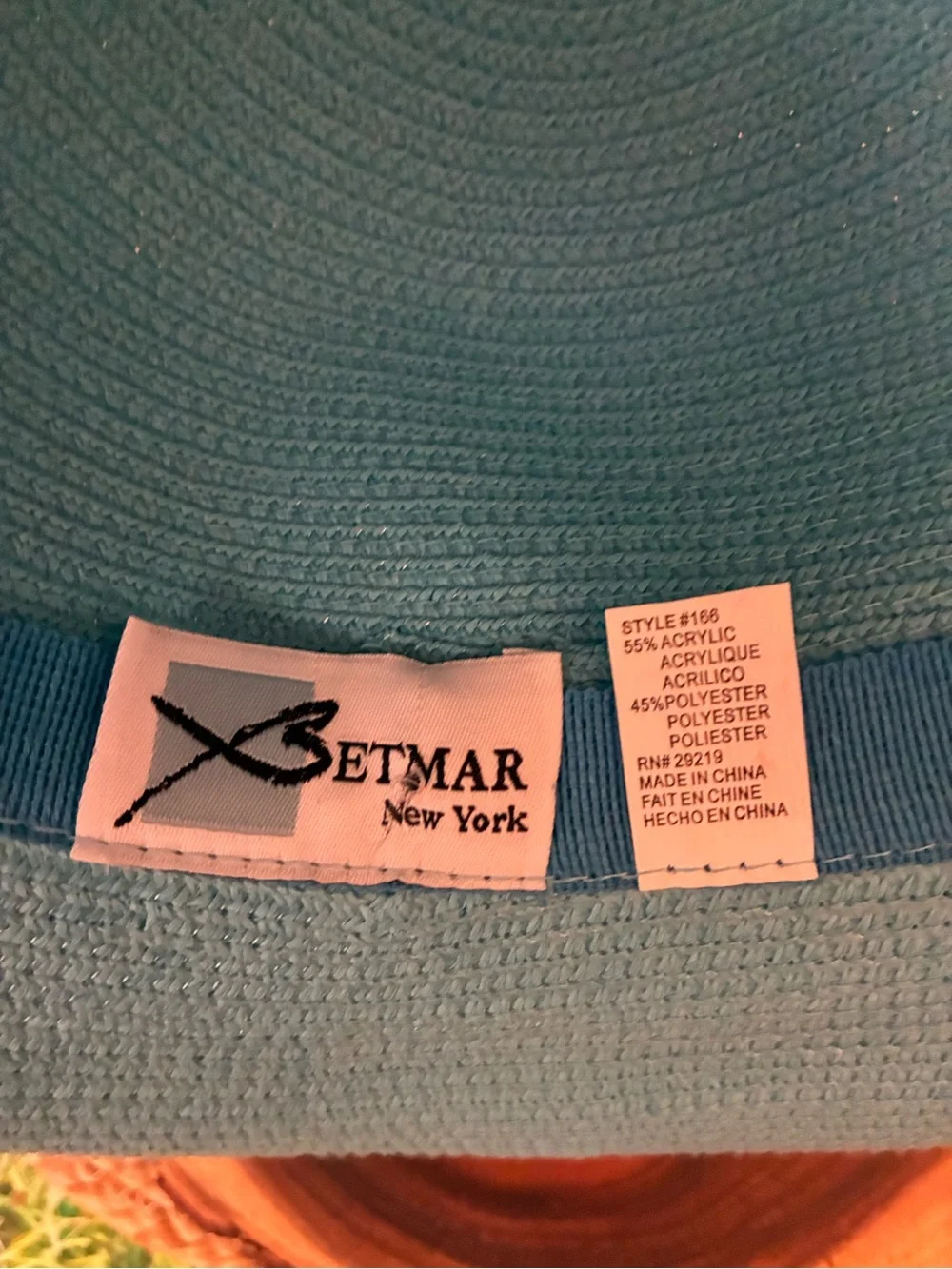 betmar Turquoise Straw Wide-Brim Sun Hat with Metal Accent